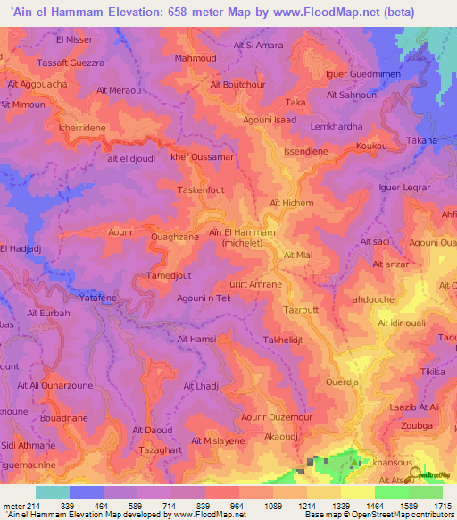 'Ain el Hammam,Algeria Elevation Map