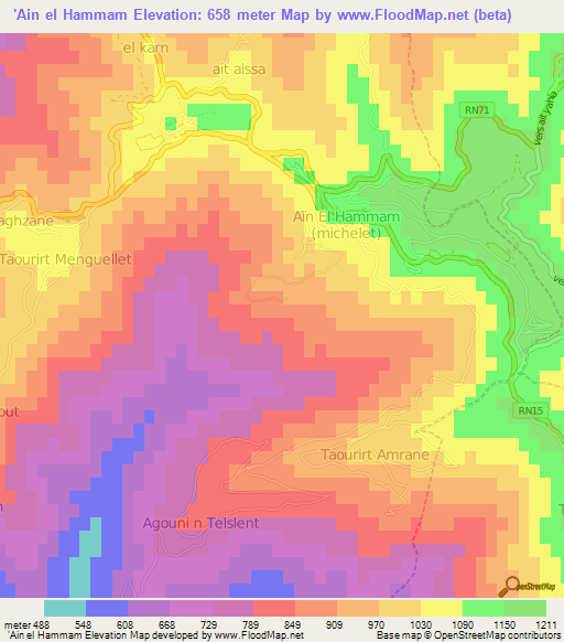 'Ain el Hammam,Algeria Elevation Map