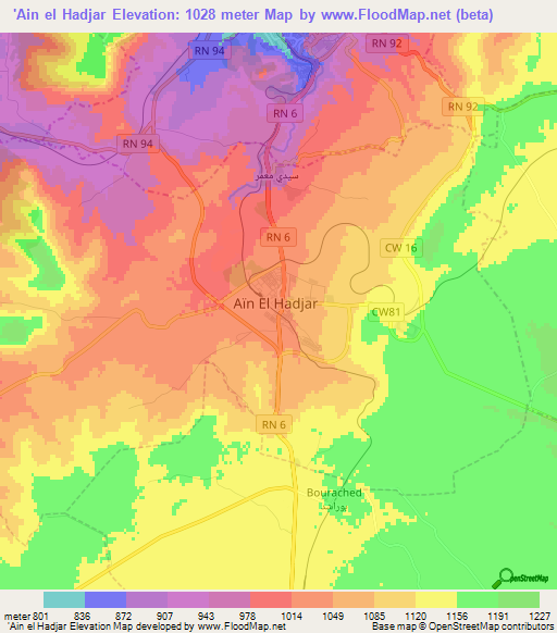 'Ain el Hadjar,Algeria Elevation Map