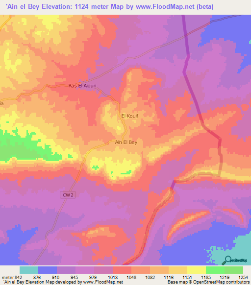 'Ain el Bey,Algeria Elevation Map