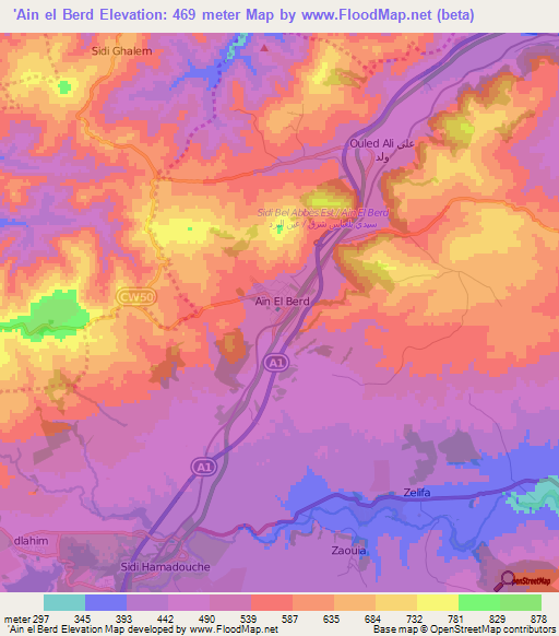 'Ain el Berd,Algeria Elevation Map