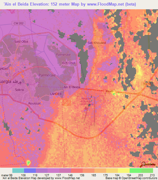 'Ain el Beida,Algeria Elevation Map