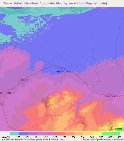 'Ain el Arbaa,Algeria Elevation Map