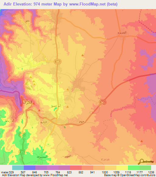 Adir,Jordan Elevation Map