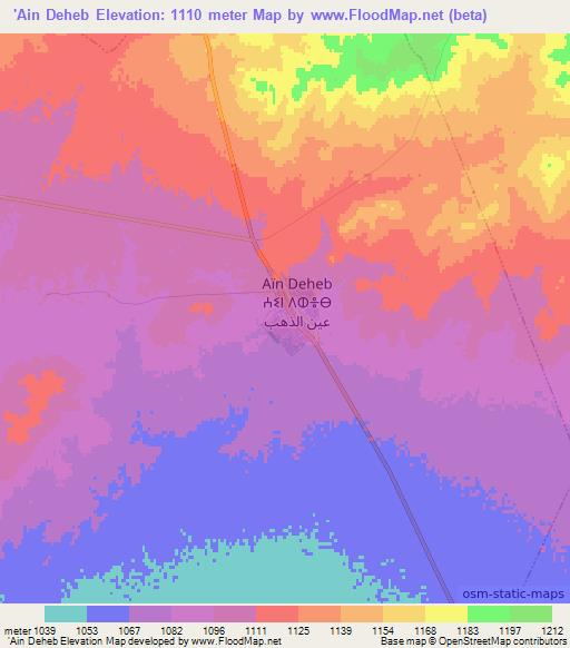 'Ain Deheb,Algeria Elevation Map