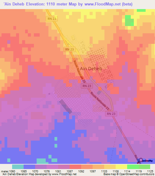 'Ain Deheb,Algeria Elevation Map
