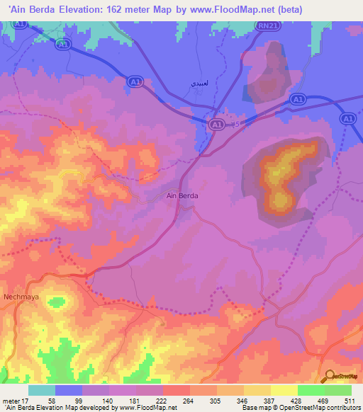 'Ain Berda,Algeria Elevation Map