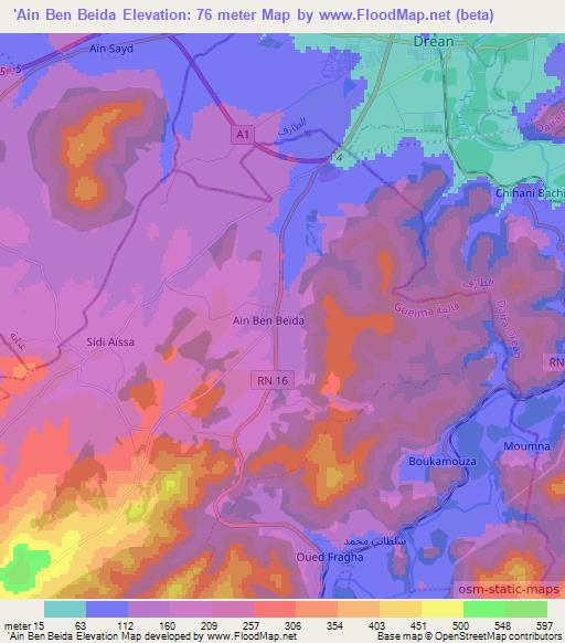 'Ain Ben Beida,Algeria Elevation Map