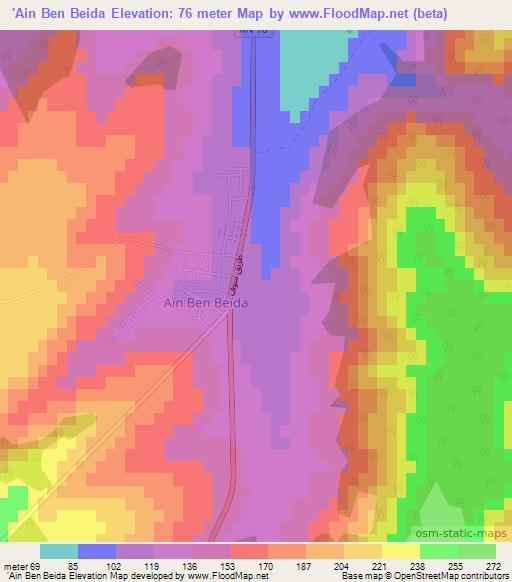 'Ain Ben Beida,Algeria Elevation Map