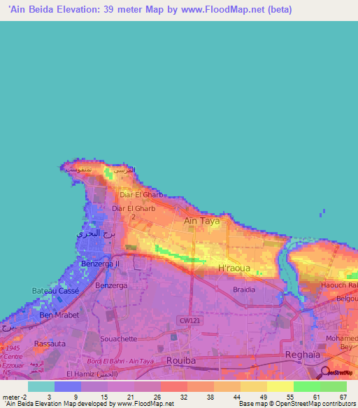 'Ain Beida,Algeria Elevation Map