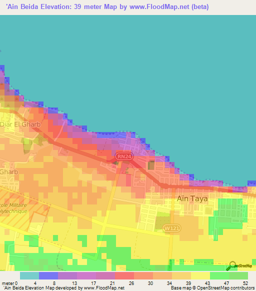 'Ain Beida,Algeria Elevation Map