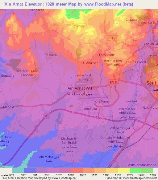 'Ain Arnat,Algeria Elevation Map