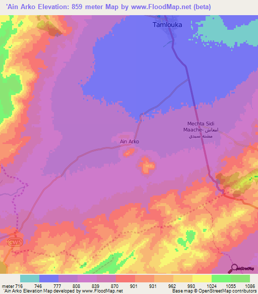 'Ain Arko,Algeria Elevation Map