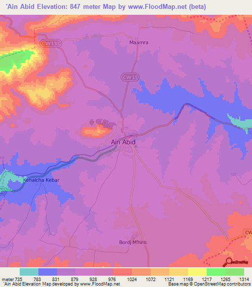 'Ain Abid,Algeria Elevation Map