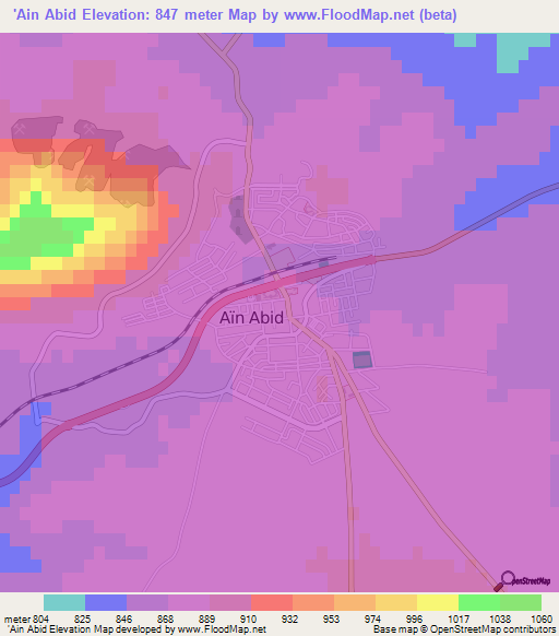 'Ain Abid,Algeria Elevation Map