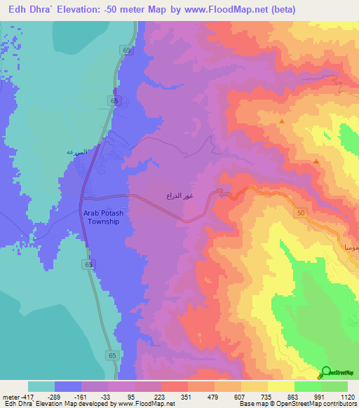 Edh Dhra`,Jordan Elevation Map