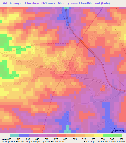 Ad Dajaniyah,Jordan Elevation Map