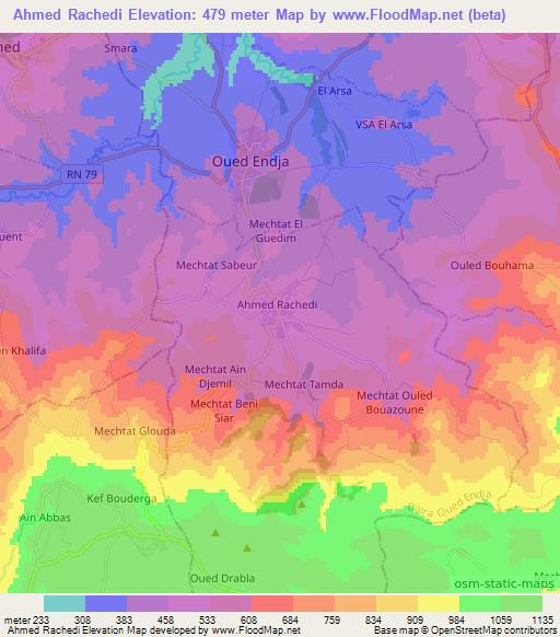 Ahmed Rachedi,Algeria Elevation Map
