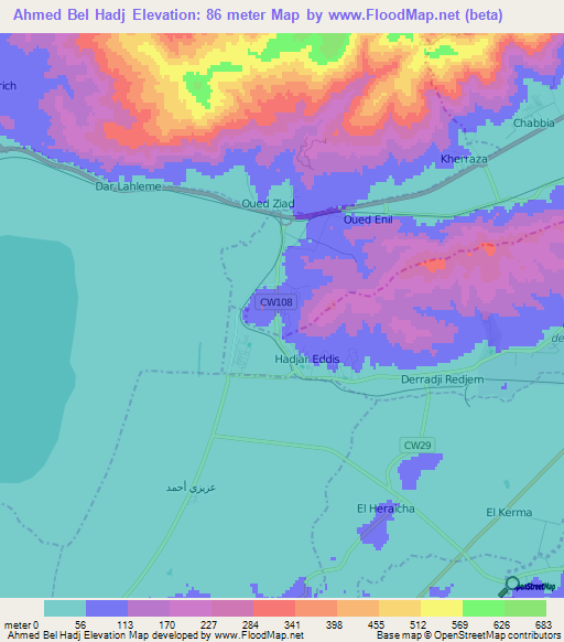 Ahmed Bel Hadj,Algeria Elevation Map
