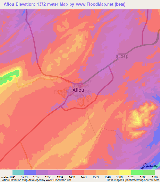 Aflou,Algeria Elevation Map