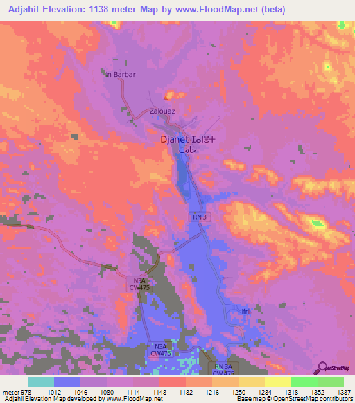 Adjahil,Algeria Elevation Map