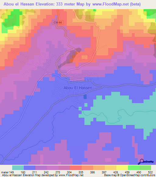 Abou el Hassan,Algeria Elevation Map