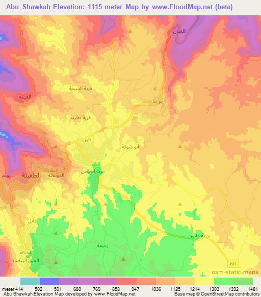 Abu Shawkah,Jordan Elevation Map