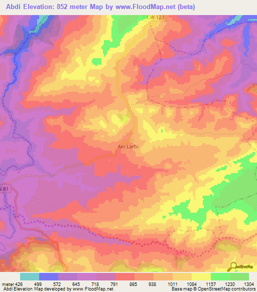 Abdi,Algeria Elevation Map