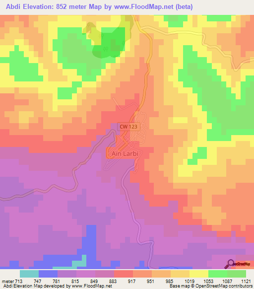 Abdi,Algeria Elevation Map