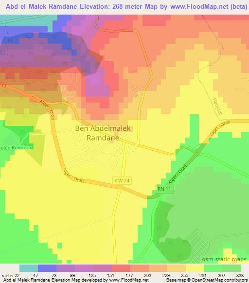 Abd el Malek Ramdane,Algeria Elevation Map