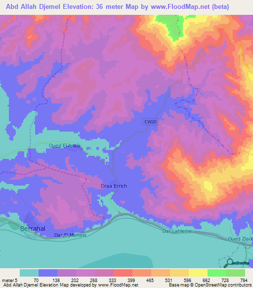 Abd Allah Djemel,Algeria Elevation Map