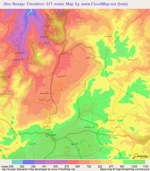 Abu Nusayr,Jordan Elevation Map