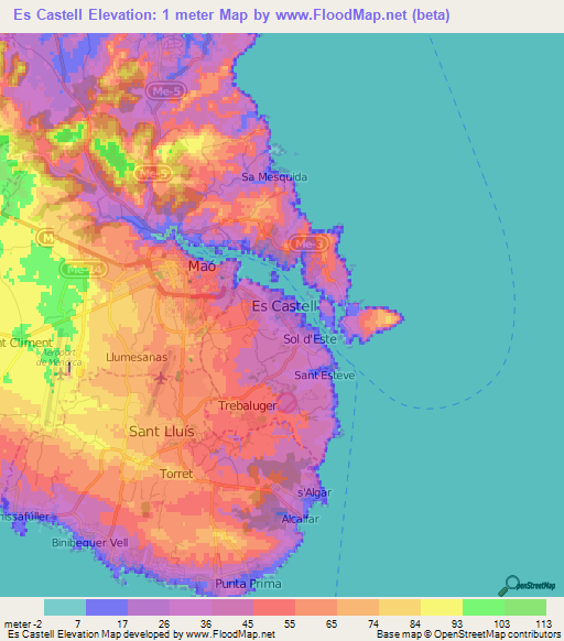 Es Castell,Spain Elevation Map