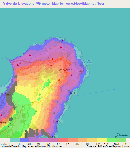 Valverde,Spain Elevation Map