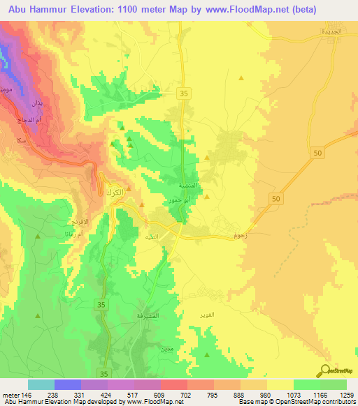 Abu Hammur,Jordan Elevation Map