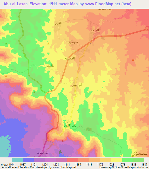 Abu al Lasan,Jordan Elevation Map
