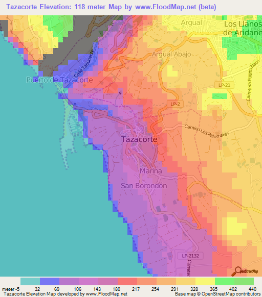 Tazacorte,Spain Elevation Map