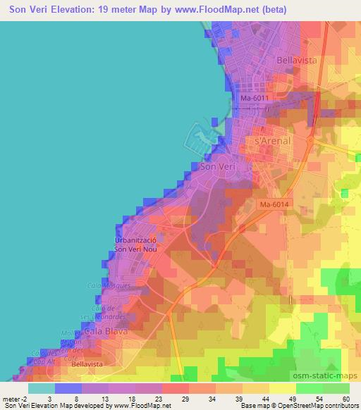 Son Veri,Spain Elevation Map