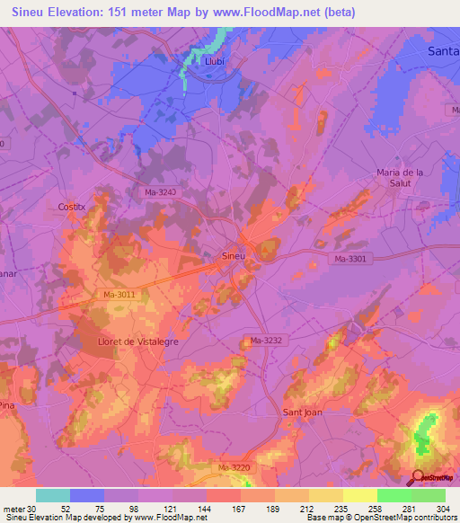 Sineu,Spain Elevation Map