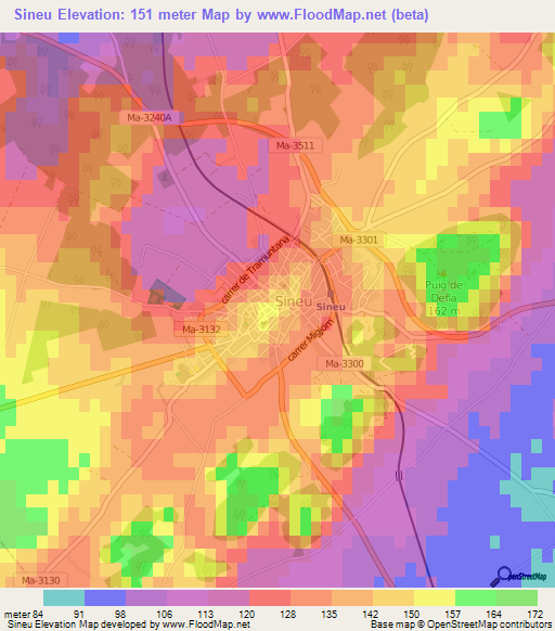Sineu,Spain Elevation Map