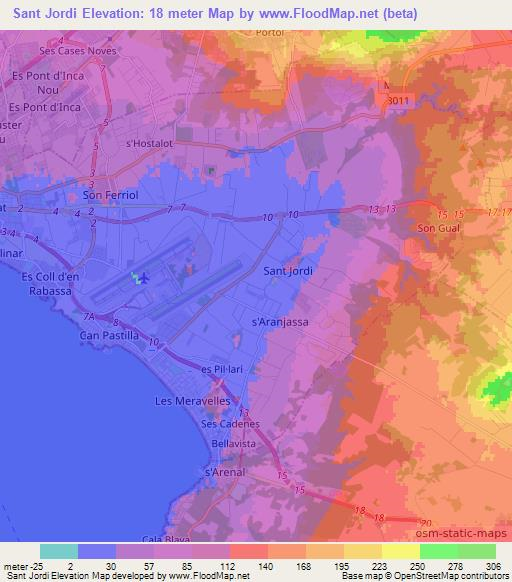 Sant Jordi,Spain Elevation Map