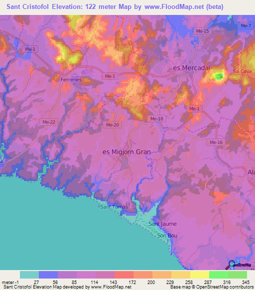 Sant Cristofol,Spain Elevation Map