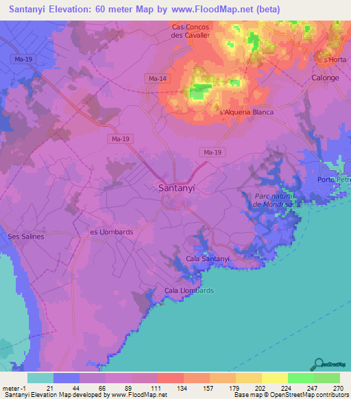Santanyi,Spain Elevation Map