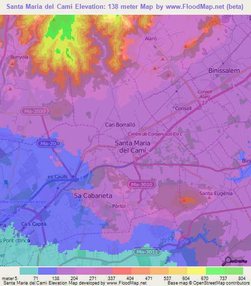 Santa Maria del Cami,Spain Elevation Map