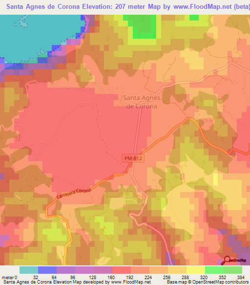 Santa Agnes de Corona,Spain Elevation Map