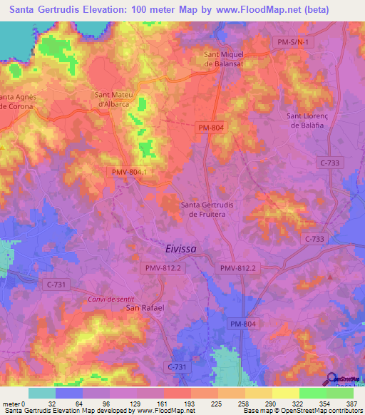 Santa Gertrudis,Spain Elevation Map