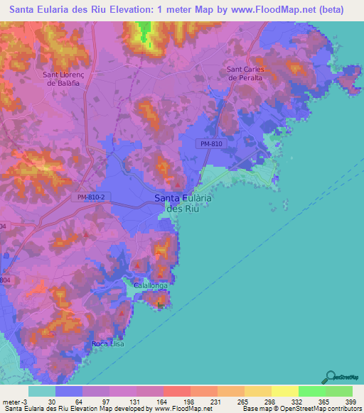 Santa Eularia des Riu,Spain Elevation Map