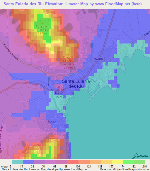 Santa Eularia des Riu,Spain Elevation Map