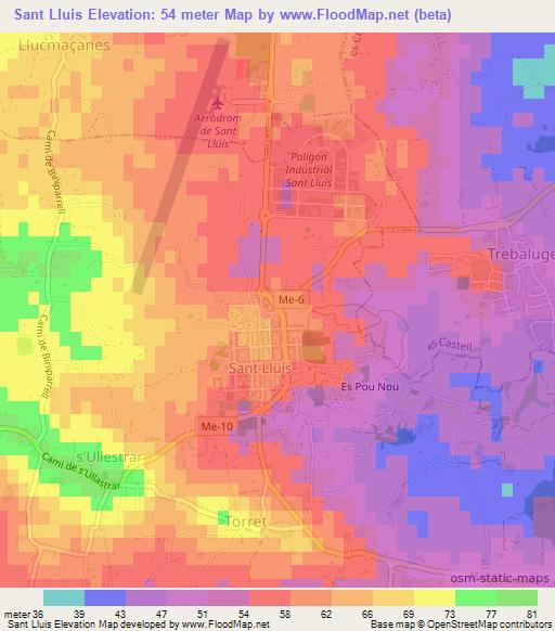 Sant Lluis,Spain Elevation Map