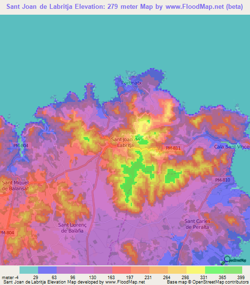 Sant Joan de Labritja,Spain Elevation Map
